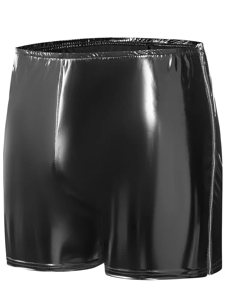 

S-5XL Wet Look PVC Shorts Shiny PU Leather Zipper Boxer Calzoncillos Swimming Trunks Tights Boxershorts Bermudas Underwear Ropa