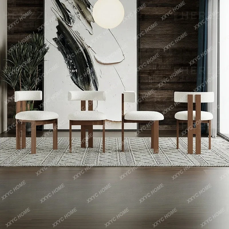 

Retro Premium All-solid Wood Dining Chair Restaurant Simple Medieval Chair Fabric Backrest Wooden Stool