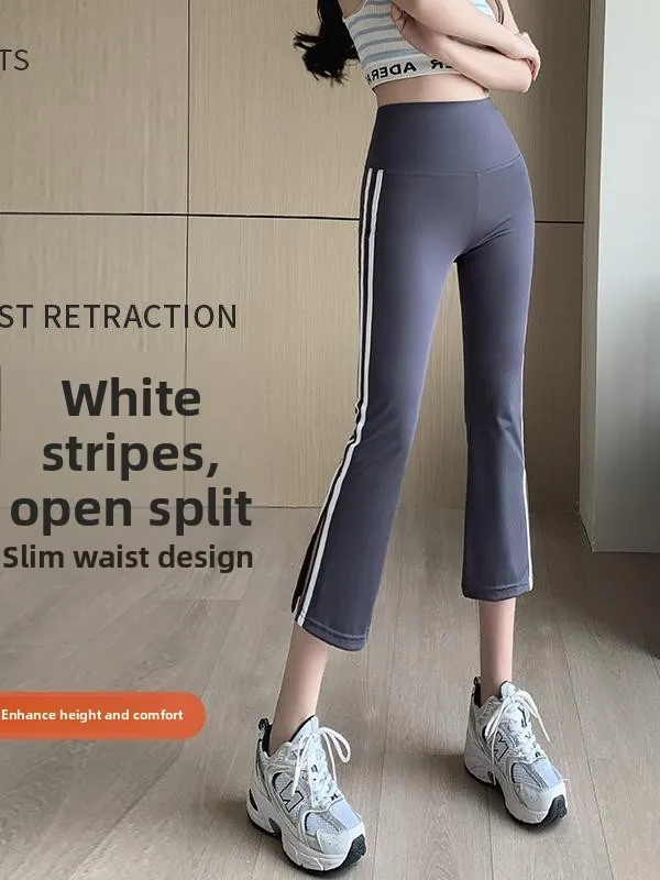 

Облегающие брюки для йоги с высокой талией, женские летние тонкие белые брюки с контролем живота и боковым разрезом, расклешенные базовые брюки
