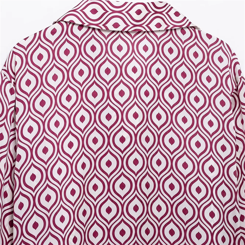 2025 RARA geometric print silk satin textured lapel long-sleeved loose lazy style shirt top spring new women's clothing