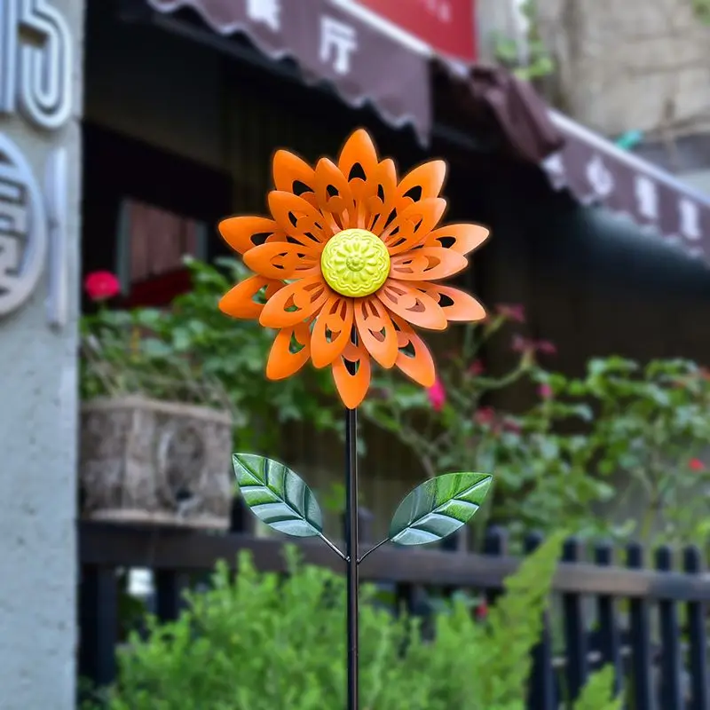 

Garden Rotating Iron Sunflower Windmill Accessories Items Kindergarten Courtyard Villa Furnishing Crafts Outdoor Lawn Decoration