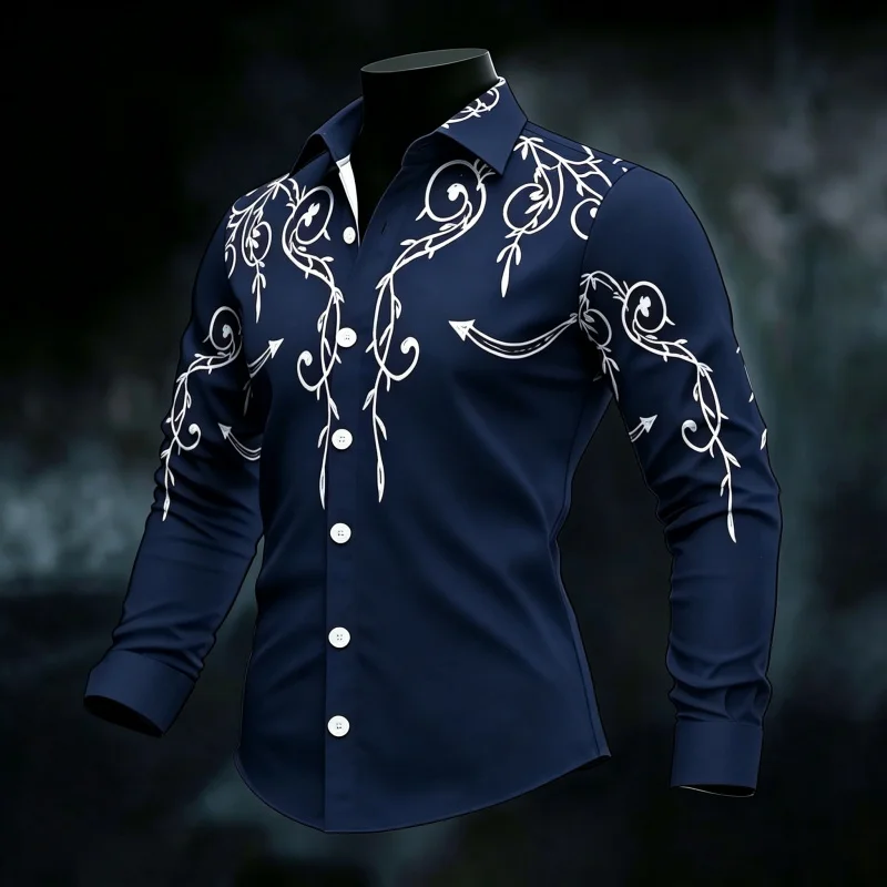 High quality men's shirt, retro printed shirt, slim fit business casual top, personalized and versatile, trendy men's clothing