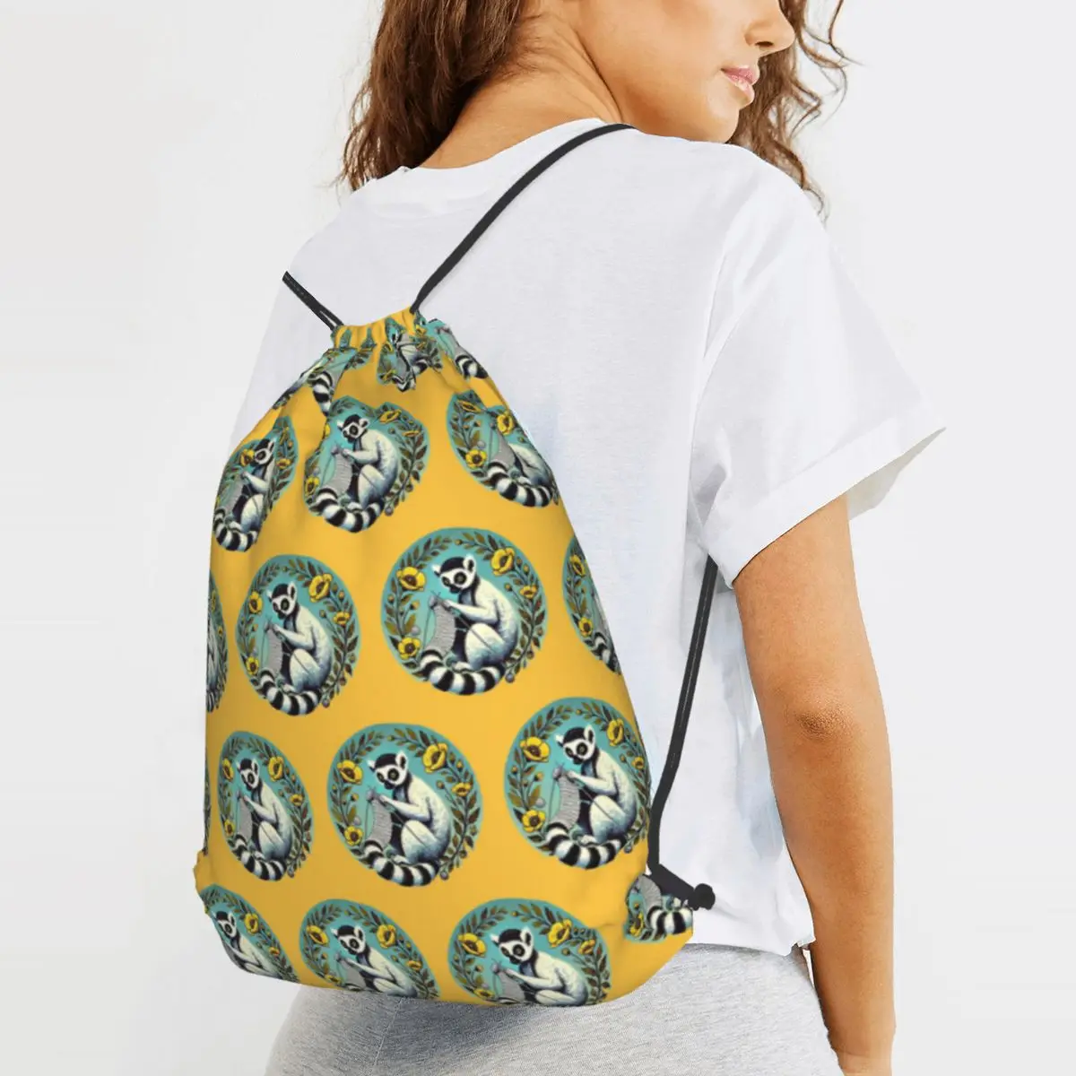 Knitting Lemur Backpacks Casual Drawstring Bags Storage Bag Book Bags for Man Woman Students