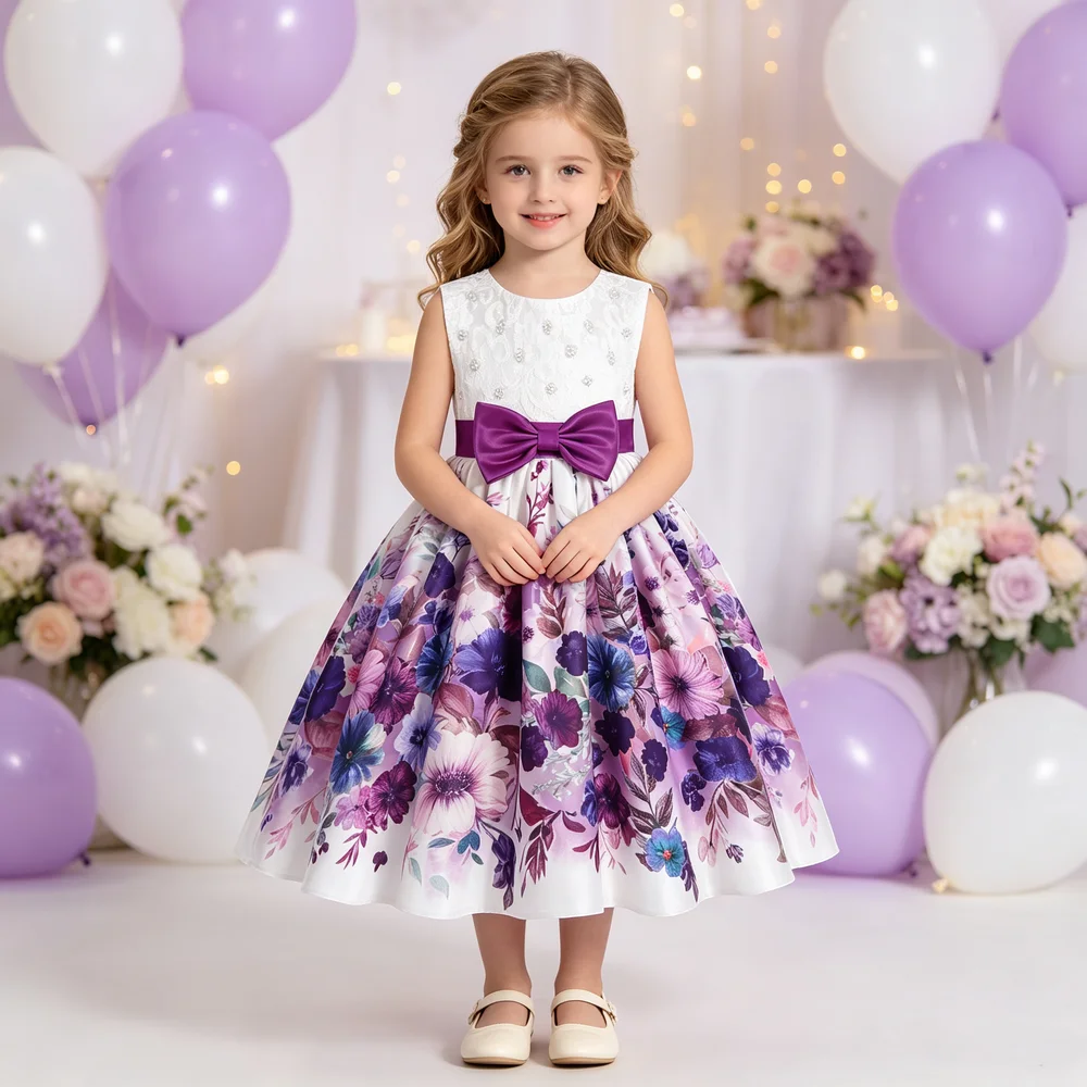 Children's dresses 2026 new foreign trade printing forging cloth girls modeling clothes runway little host dress princess dresse
