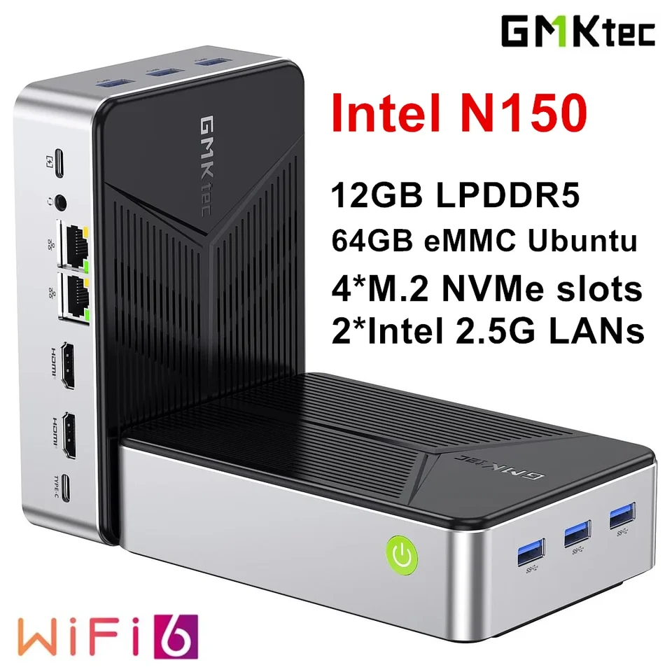 GMKtec G9 4-Bay NAS Mini PC N150 M.2 NVMe Slots Firewall Mini