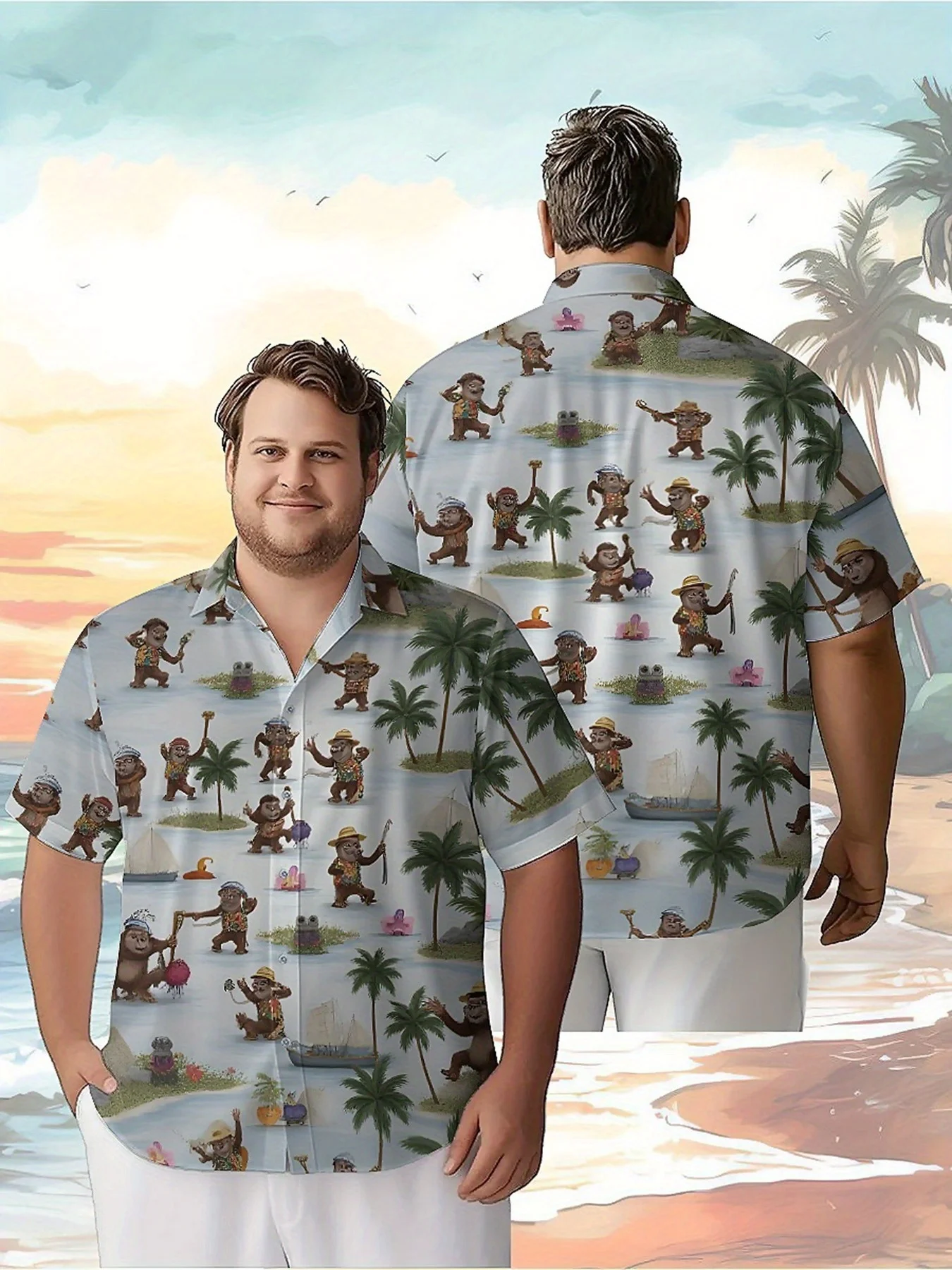 

Men's Plus Size Hawaiian Shirts Tropical Monkey Party Pattern,New Summer Fashion Tops,Hip Hop Streetwear