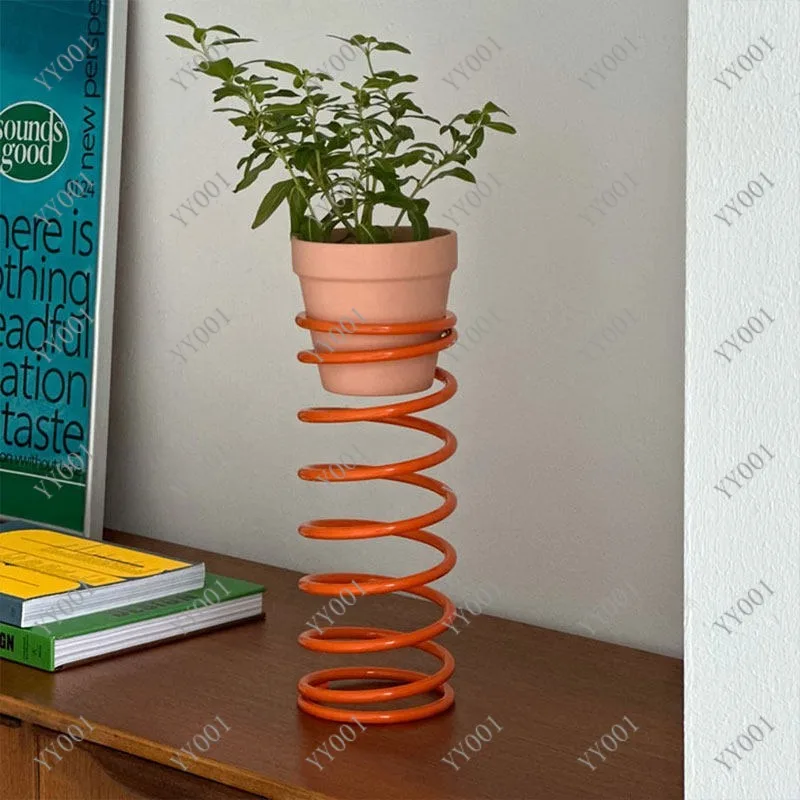 

Creative Metal Spring Plant Stand Modern Geometric Desktop Planter for Indoor Home Decor
