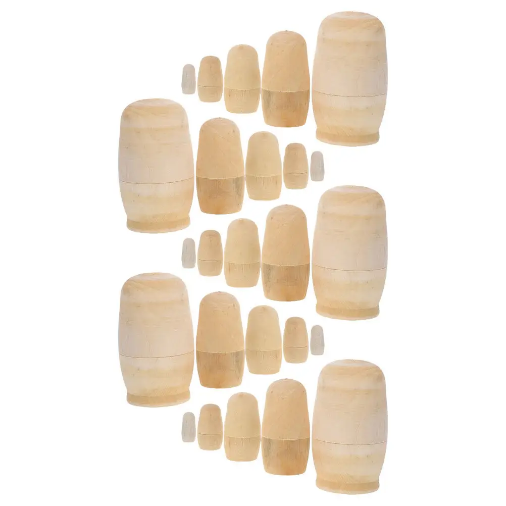 5 Conjuntos de Matryoshka Russa Branca em Branco para Pintura Criativa DIY, Kit de Atividade Artística Familiar, Decoração de Casa DIY Matrioska