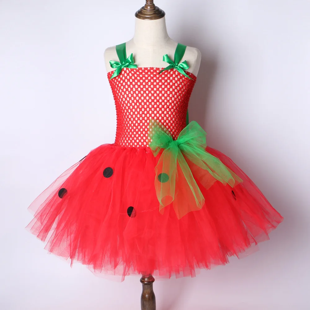 Vestido Strawberry Tutu para bebês, Princesa Vestidos para crianças, Traje de aniversário, Melancia, Halloween, Trajes de Natal para criança