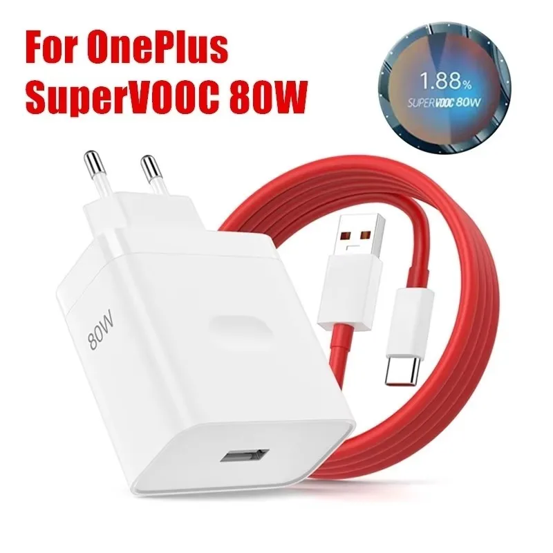 1m 2m 80W SuperVOOC EU Fast Wall Charger for OnePlus 8 9 10 11 12 13 Nord CE 2 3 Lite OPPO realme 10 GT NEO 2 3 Type C USB Cable