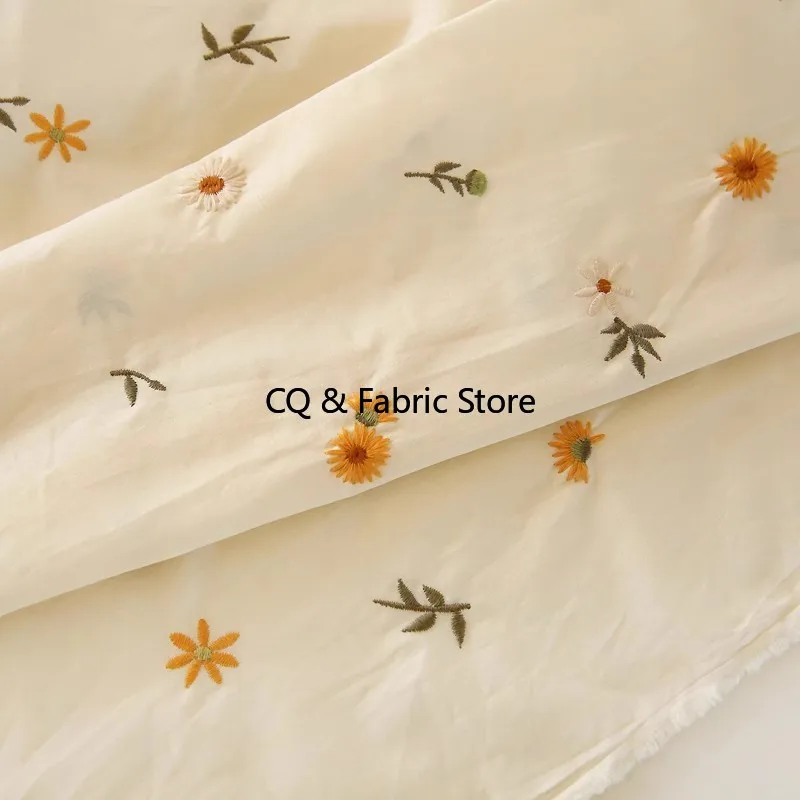 

Pure Cotton Beige Embroidered Floral Cotton Fabric Dress Shirt Women's Clothing Fabric Apparel Sewing Accessories