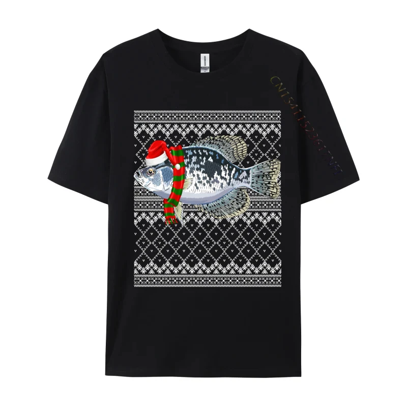 Xmas Fish Santa Hat Crappie Ugly Christmas T-Shirts For Men Vintage Pure Cotton Tees Crewneck Classic Short Sleeve T Shirt Tops