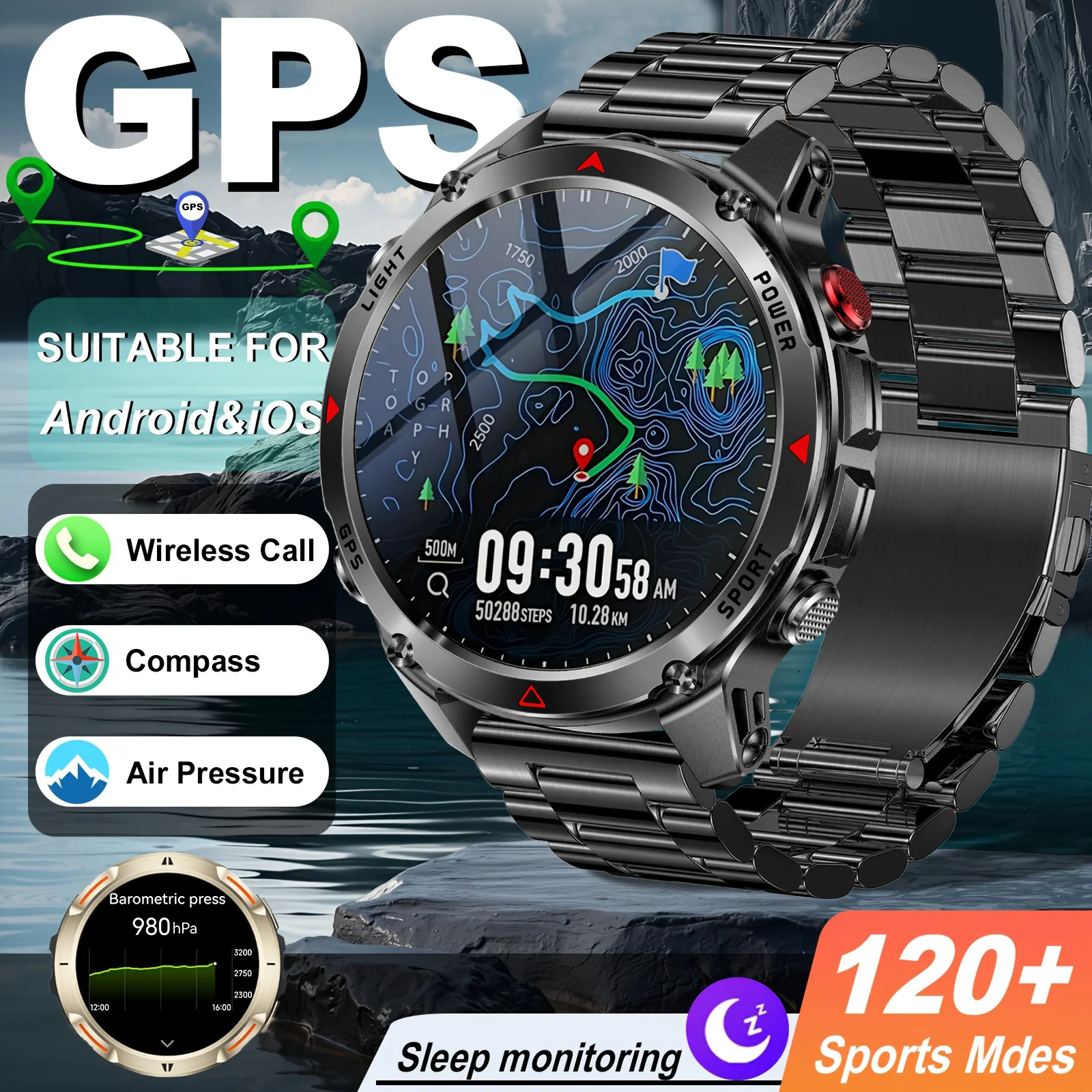 

Военные водонепроницаемые умные часы T-Rex 3 с GPS, 1,46 дюйма, HD AMOLED, встроенный 6-частотный спутниковый смарт-браслет для спорта на открытом воздухе, фитнеса