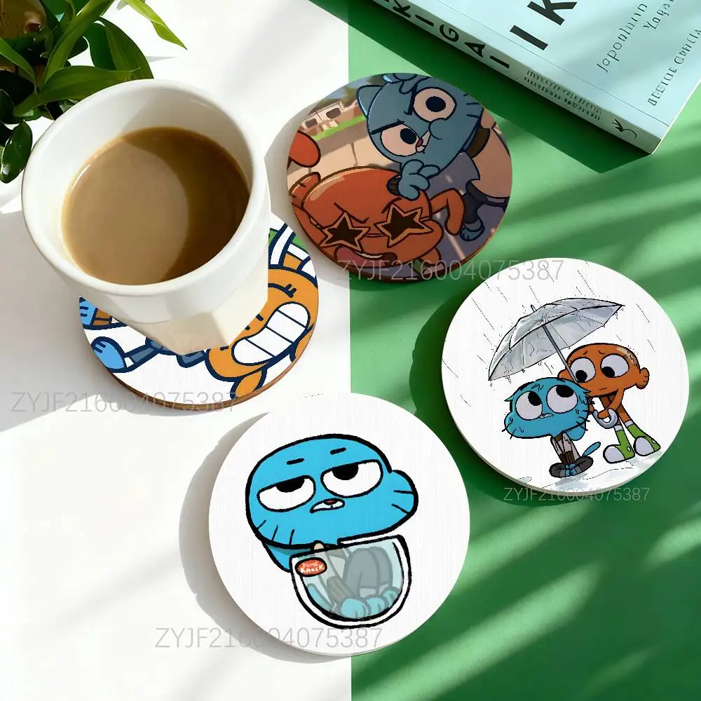 

Amazing World G-Gumball Round Wooden Coasters For Cute Design Suitable for Drinks Tea,Coffee Home Perfect Gift Holidays