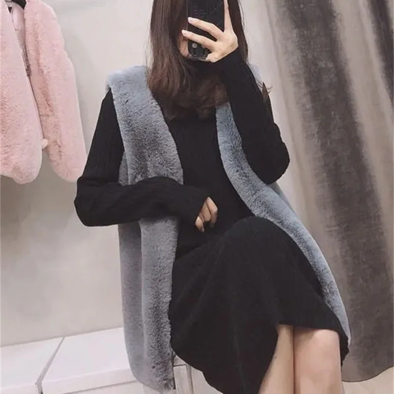 Korean Femme Faux Fur Vest Coat 2026 Women Casual Plush Waistcoat Tops Jacket Autumn Winter Lady Fashion Fur Sleeveless Outwear