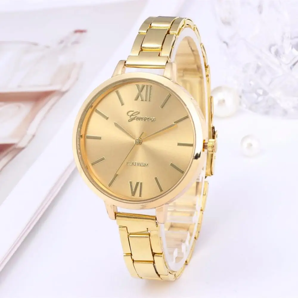 Tendencia de lujo para mujer, reloj dorado de cuarzo con diamantes de imitación, femenino