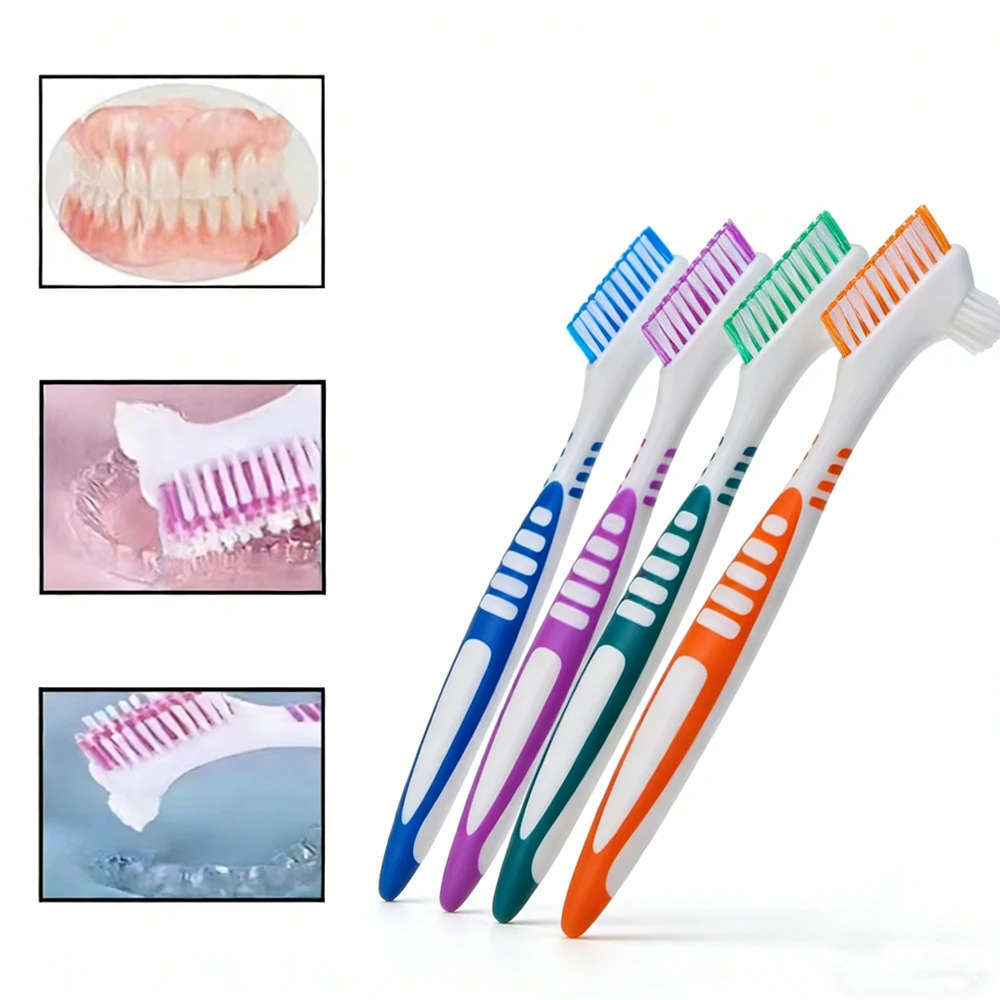 

Denture Cleaning Brush False Teeth Oral Care Non Slip Handle Dual Heads Antibacterial Bristles Dental Hygiene Tool