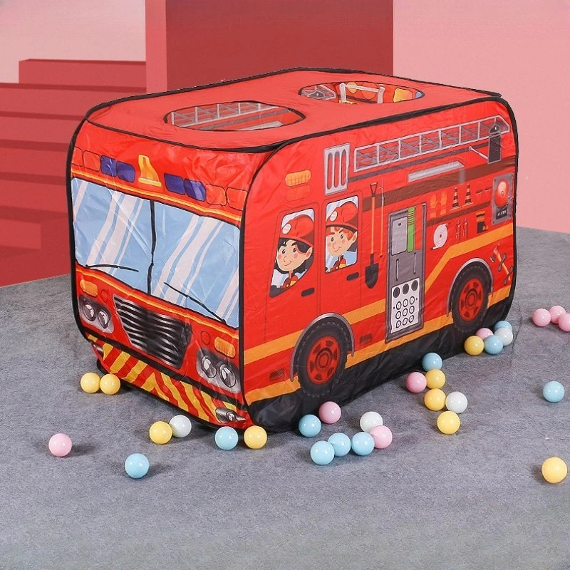 

Kids Play Tent - Foldable Police & Fire Truck Design for Indoor/Outdoor Games, Children's Pretend House with Car Theme