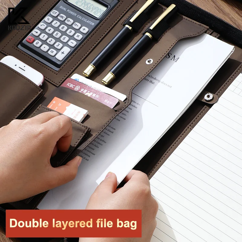 

A4/A5 Multifunctional PU Leather Portfolio For Document Organizer Zippered Bag With Calculator Pens Man Writing Briefcase Office