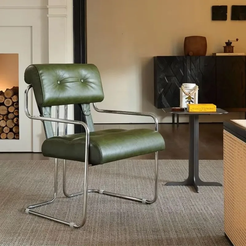 Nordic Leather Business Reception Negotiation Leisure Chair Stainless Steel Armchair for Cafe Restaurant Office