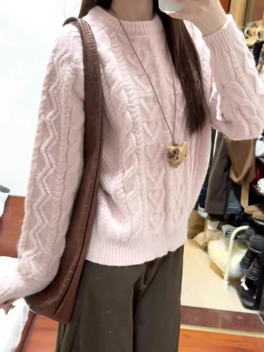 Coréen Sle Thiened doux rose torsadé tricots femmes automne hiver étudiant couche de Base pull à la mode haut chaleur émission