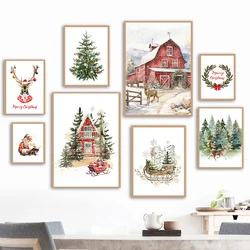 Reindeer Sleigh Christmas Decor Gift Print Christmas Stockings Wall Art Canvas Painting Nordic Poster Home Living Room Decor
