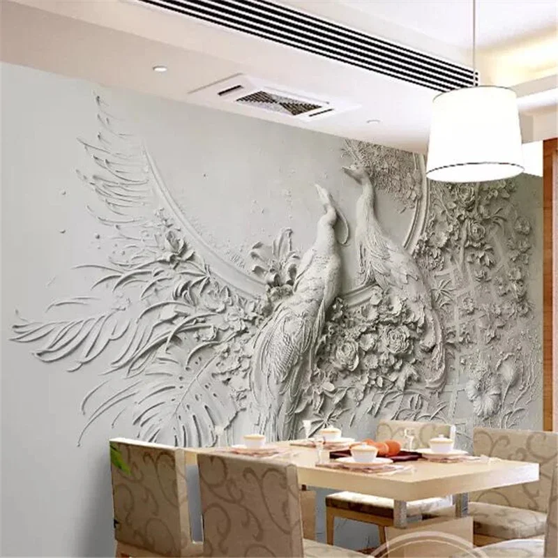 Custom wallpaper 3D stereo mural embossed big tree peacock bedroom Chinese painting magnolia bird background wall painting mural