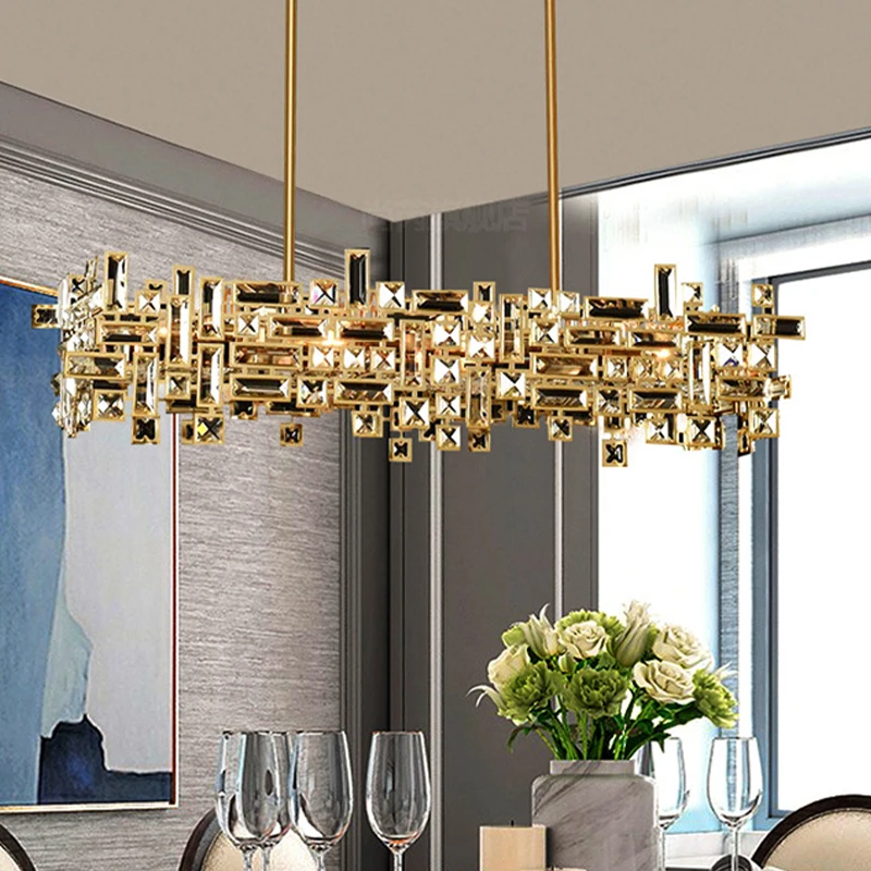 Modern Led Luxury K9 Crystal Dining Room Chandelier Living Room, Kitchen Island, Bedroom Gold Upholstery Lighting Chandelier