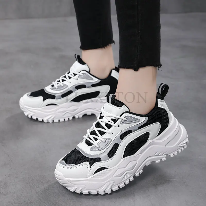 Platform Sneakers Women Light Breathable Shoes Plus Size 35-42 Casual Chunky Black Sneaker Woman White Vulcanized Shoes LUXXEON