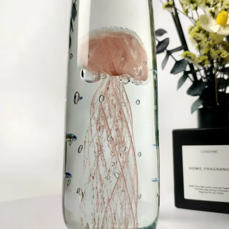Orange pink jellyfish column glazed ornament living room entrance wine cabinet modern simple decoration orange pink jellyfish