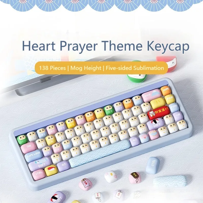 

Heart's Prayer Theme Keycaps 138 Key PBT Sublimation MOG Profile Mushroom Customized Keycaps Gaming Mechanical Keyboard Gifts