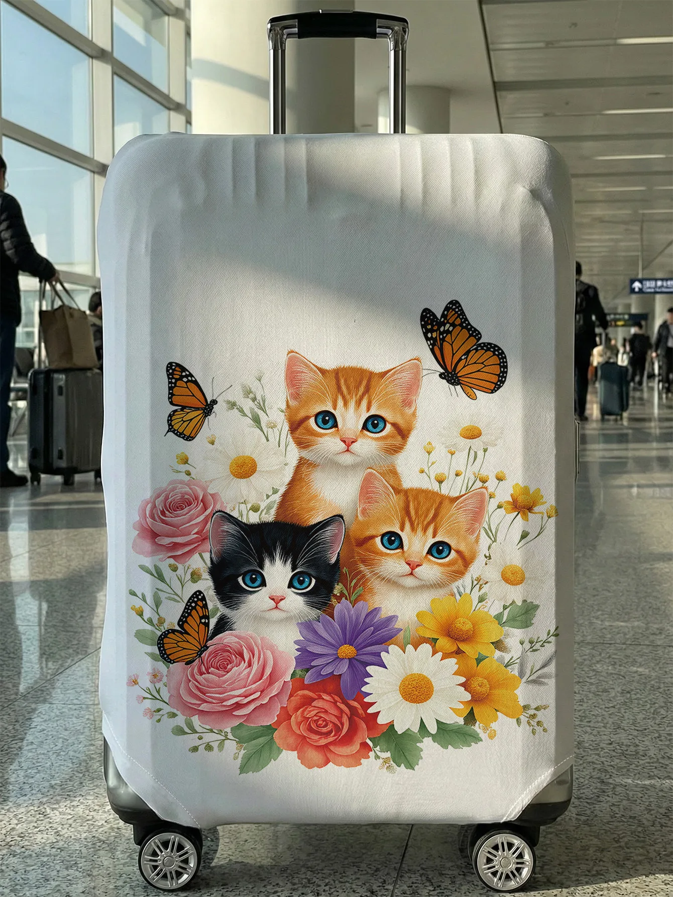 

Cats Flowers Butterflies Print Luggage Cover, Suitable for 18-32 Inch Luggage Cover, Luggage Handle Glove, Travel Accessories