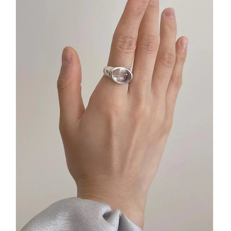 Women's Minimalist Handmade Vintage Big White Stone Ring, 925 Sterling Silver