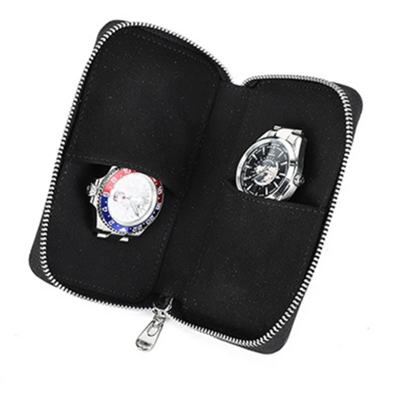 

Y1UB Cowhides Watch Box Two Slot Display Case Portable Watch Travel Case for Men