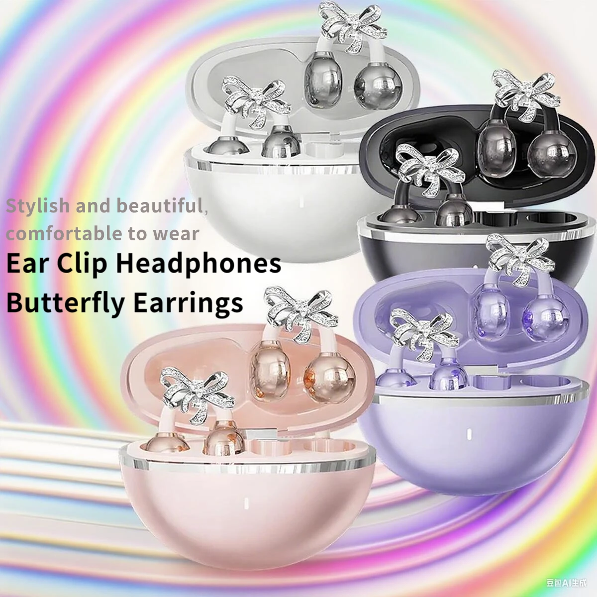 

Newest Sparkling Bowknot Jewelry Decoration Bluetooth Ear-clip Headphones Fashion Light Weight Open Style Headset For Girl Gifts
