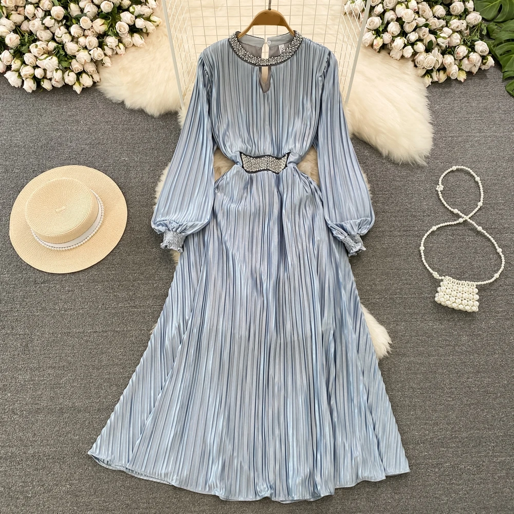 

Новые длинные платья 2025, женское вечернее платье с длинным рукавом и бриллиантами, расшитое бисером, элегантное плиссированное платье, вечернее платье De Mujer, Vestidos