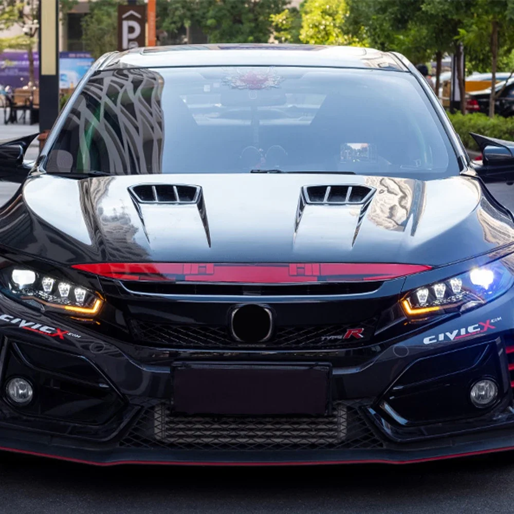 

Передние фары автомобиля для Honda Civic X 10th 2016-2021, светодиодные автомобильные фары в сборе, обновление, аксессуары для линз проектора в ромбовидном стиле