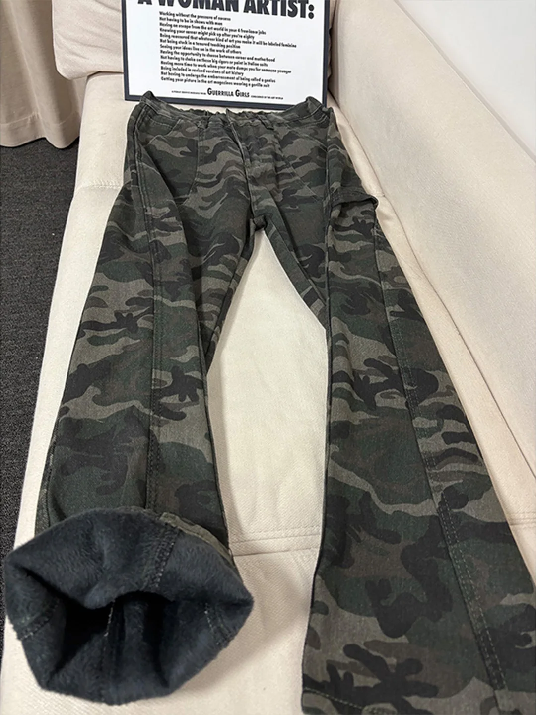 

Retro American Camouflage Work Pants Men's Heavyweight Straight Leg Fce Lined Warm Flared Jeans Casual Trousers