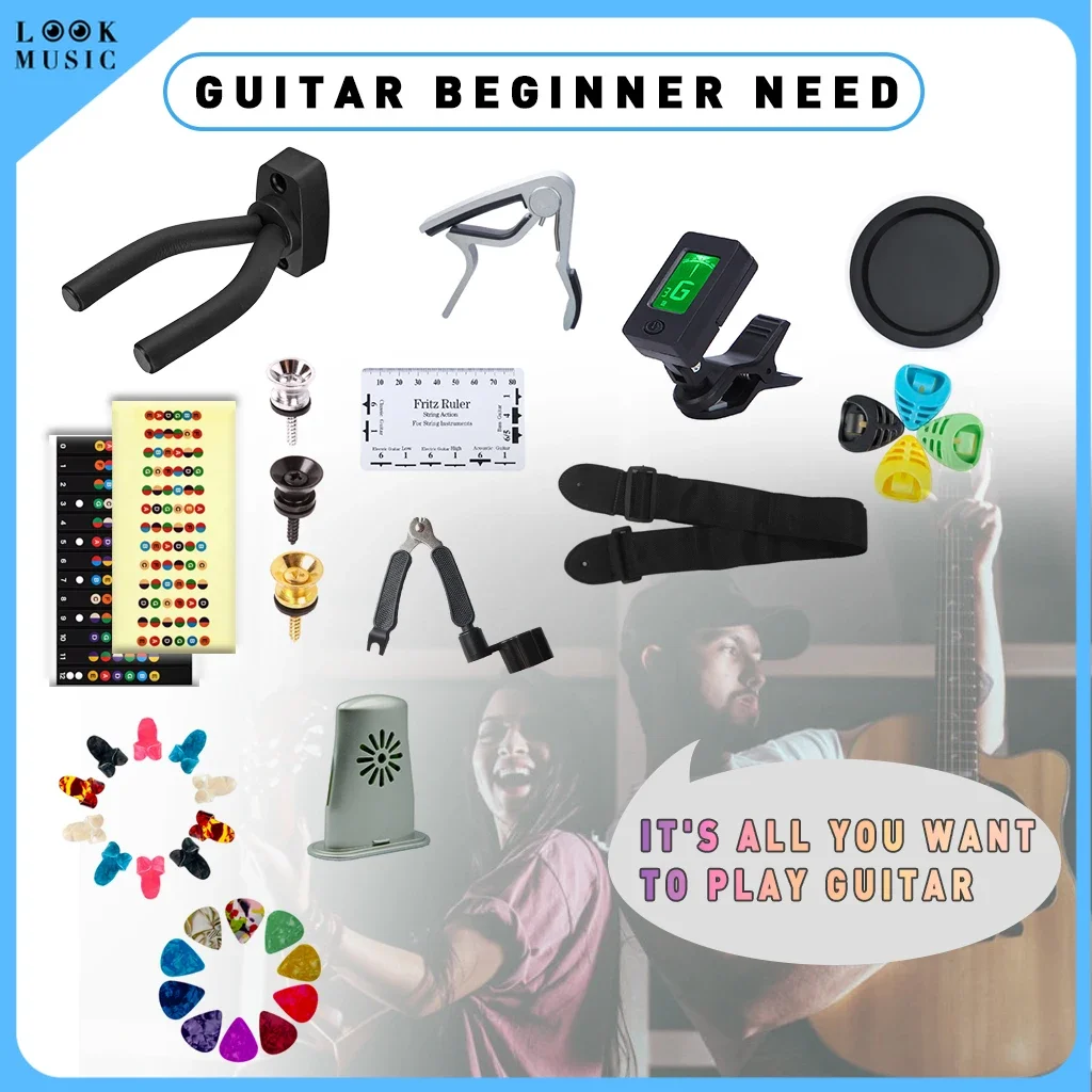 Guitar Capo Hanger Tuner Strap Pin Humidifier Place Sticker Picks Case Cover Electric Guitarra Parts Guitar Beginner Accessories