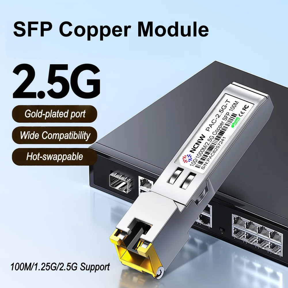 Módulos SFP de Cobre NCNW 2.5G, Módulo SFP+ 10G, Puerto Óptico a Puerto Ethernet RJ45, Módulo Transceptor Gigabit 1000M