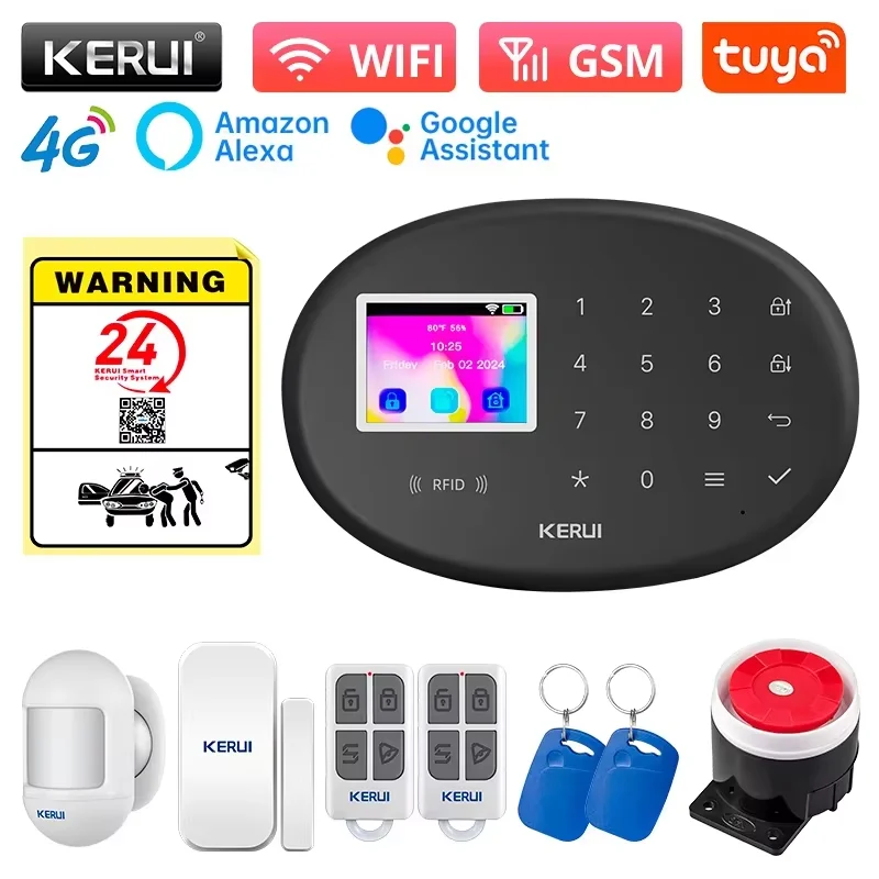 

KERUI WIFI + 4G 2G GSM Alarm System Working with Tuya Smart Life APP Burglar Alarm with Wireless Sensor Smart Home Alarm W204