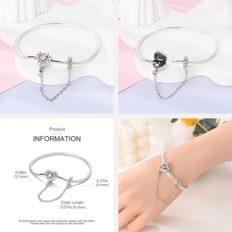 Popular Promotion 925 Silver Chain Zircon Bracelet Love Suitable for Original Brand Pendant Beads DIY Jewelry Women's Gift