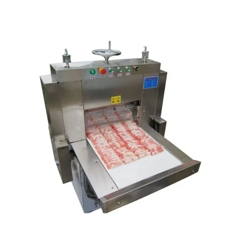 Commercial stainless steel automatic numerical control mutton roll bacon slicer cutting frozen meat slicer belt conveyor