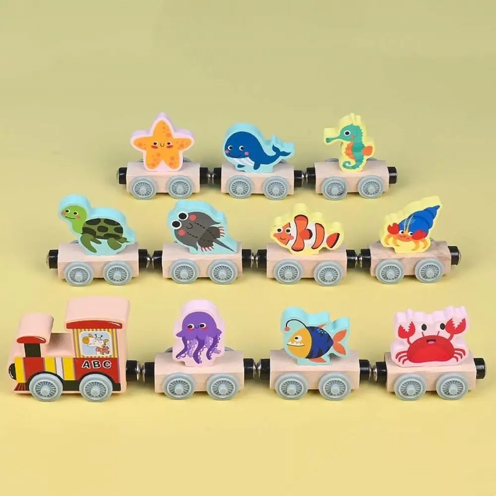 Zabawki magnetyczne do transportu, pociągi, zwierzęta, owoce, edukacyjny pociąg, drewniana zabawka, klocki do składania, drewniany pociąg magnetyczny