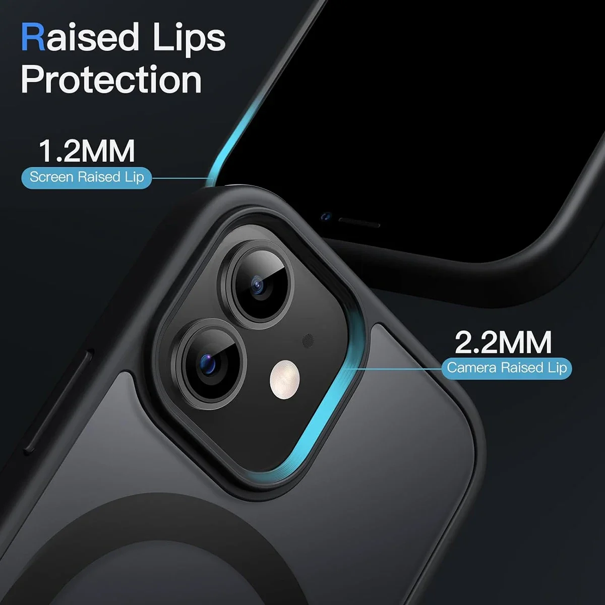 Magnetic matte black phone case, higher than the lens protection design, suitable for iPhone 16 15 14 13 12 11 Pro Max Plus