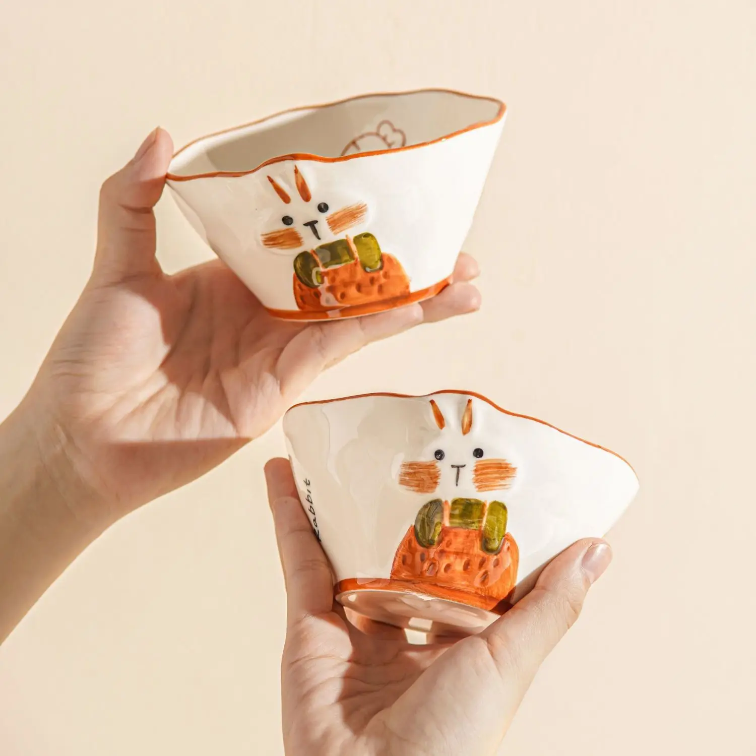 Cute Rabbit Underglaze Colored Ceramic Bowl, Creative High-value Rabbit Shaped Plate, High-temperature Resistant Ramen Bowl Set