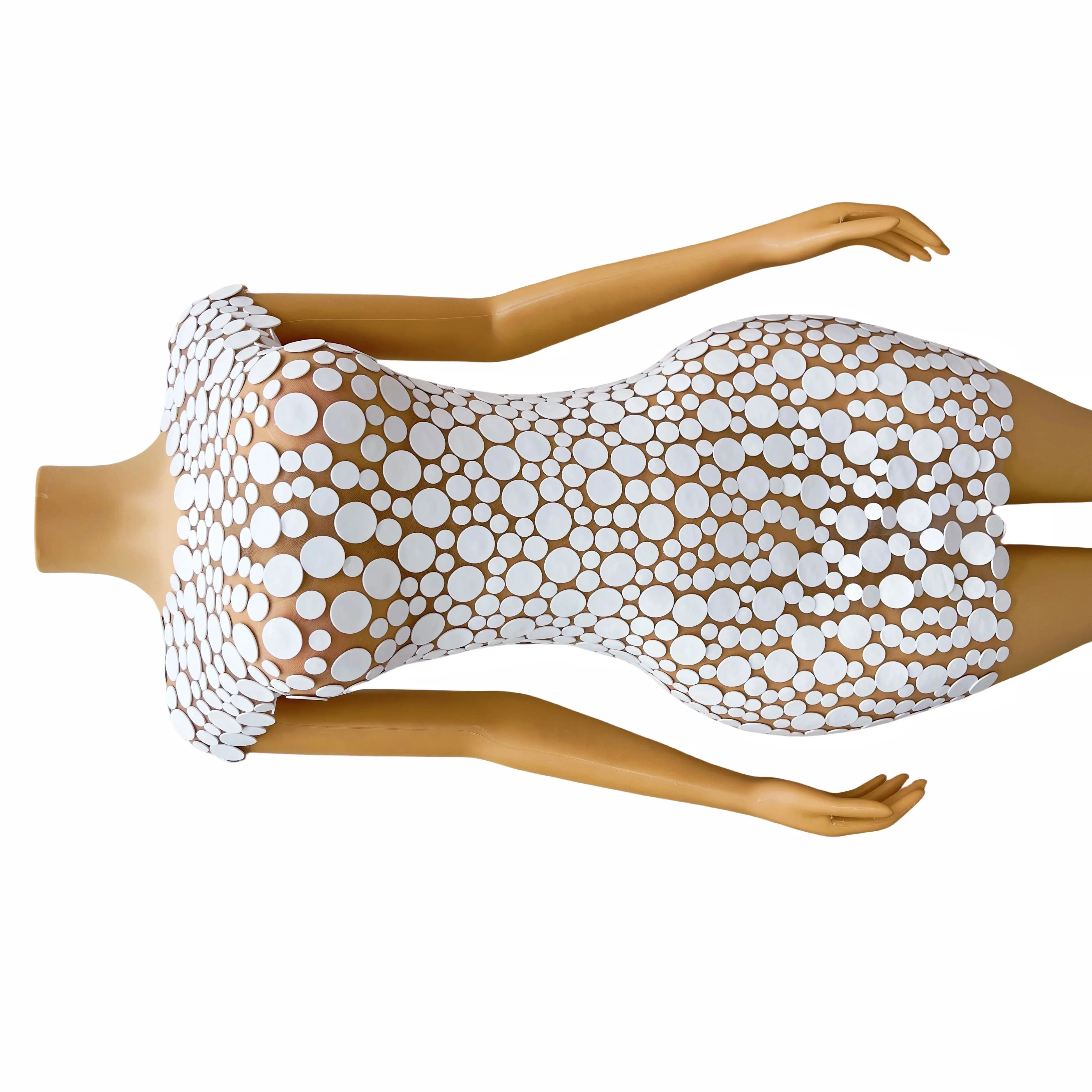 Lady chanteur fête d'anniversaire célébration Stretch Costume fête spécial points blancs mousse Design de mode robe