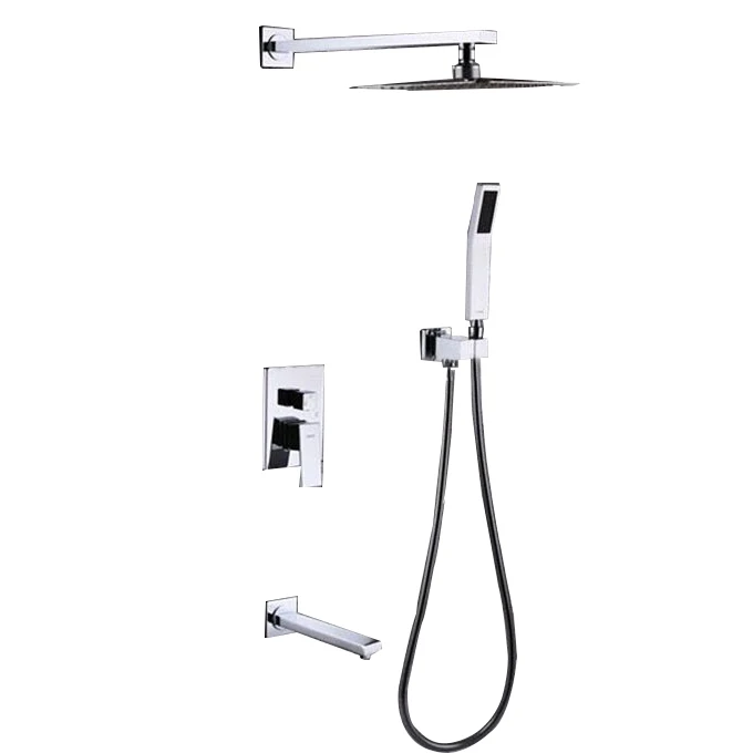 

Bathroom 8" Wall Mounted Waterfall Rainfall Hotel Use Polished Chrome Stainless Steel Triple Handle Ceramic Modern Design Shower