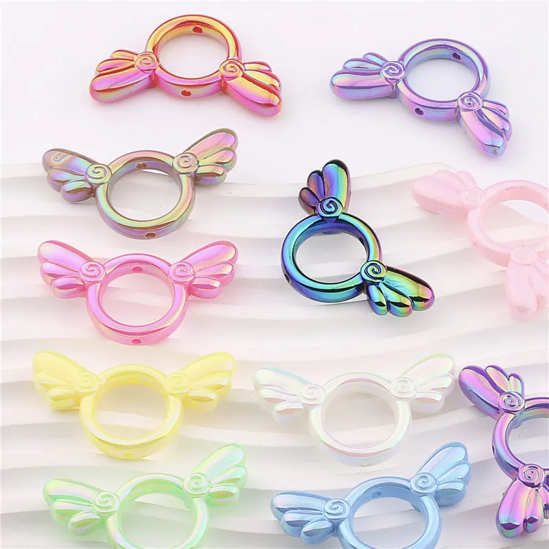 

New style 50pcs/lot uv color print geometry rounds wing shape acrylic beads diy jewerly earring/pen pendant accessory