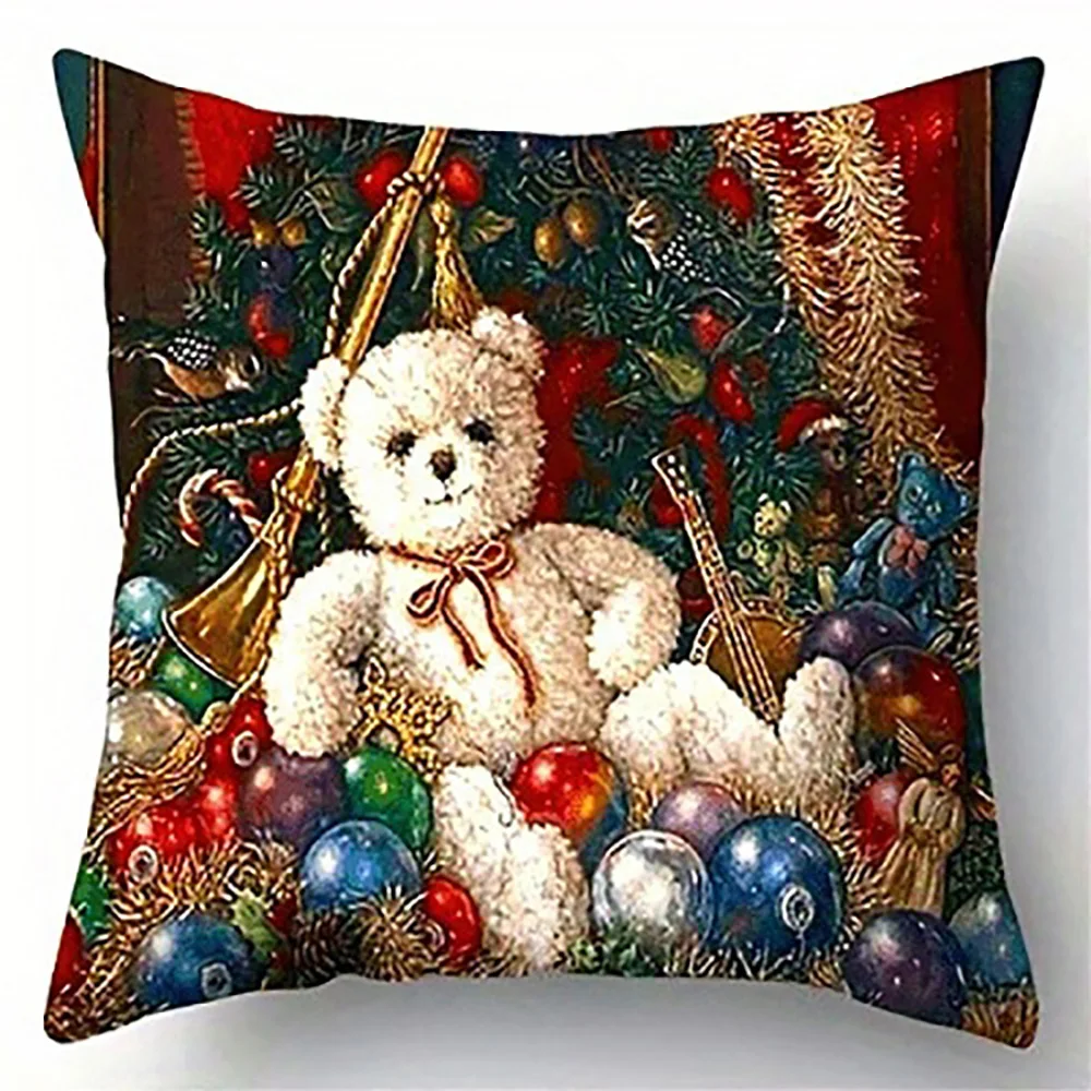 Teddy Bears Amid Christmas BallsSuitable for Sofa Car Bedroom Decorative Cushion Cover Pillow Cover